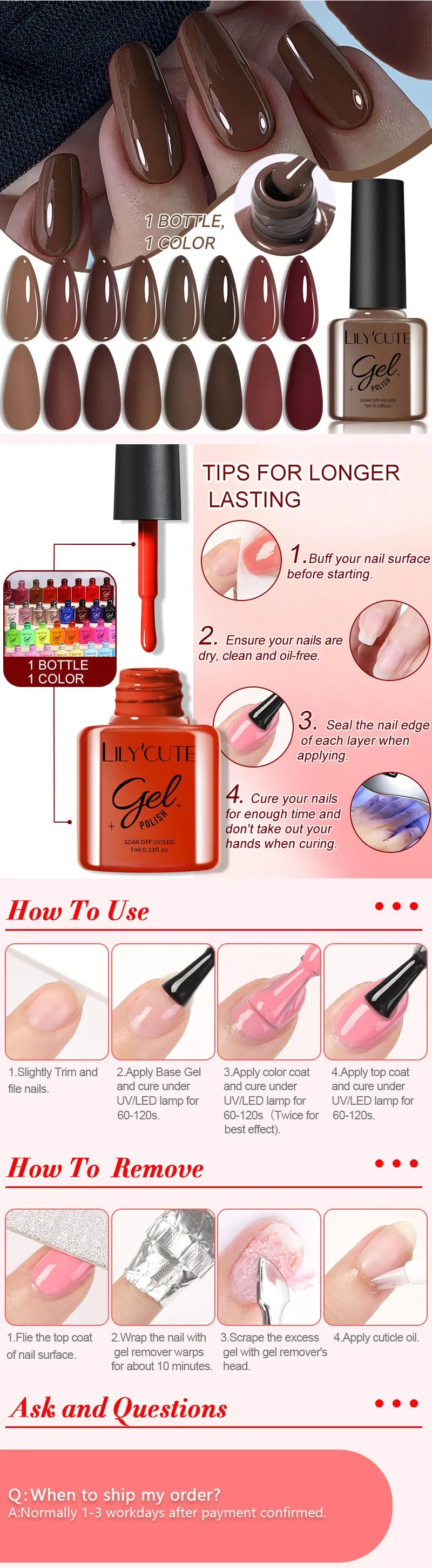 UV Gel Nail Polish | Brown Red Purple Coffee Shades | HotTrendyPicks