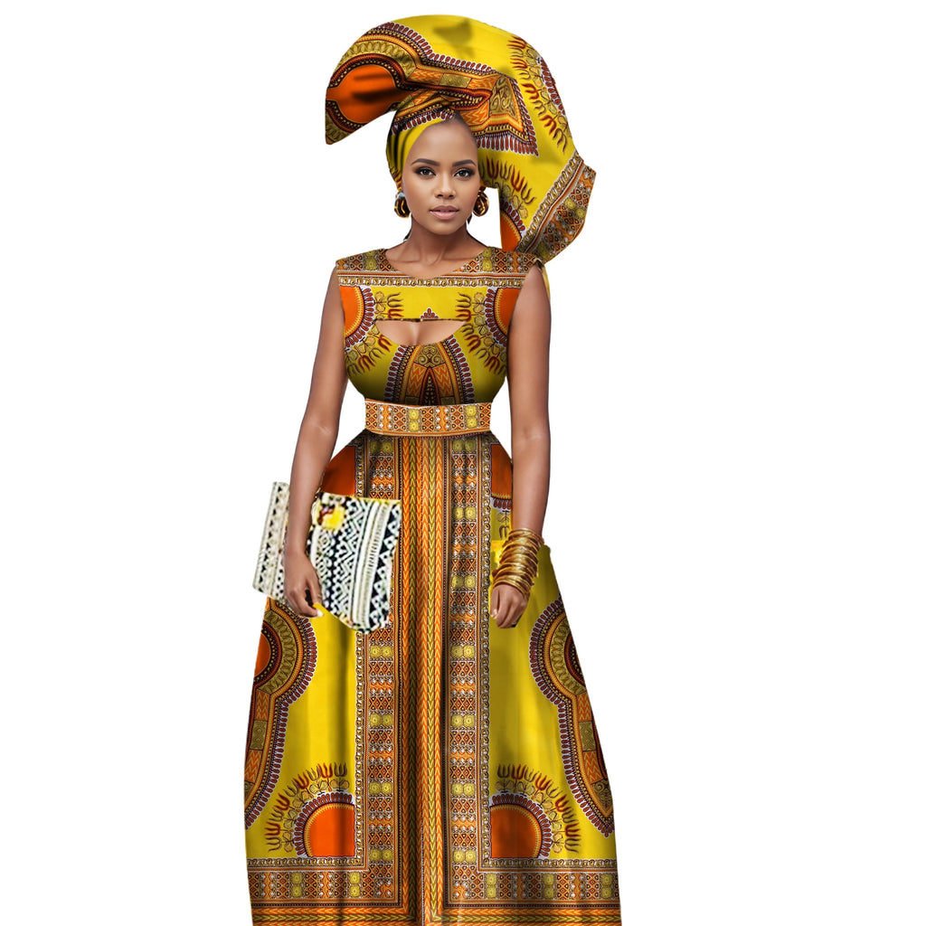 Traditional African Women Clothing African Print Wax Custom Long Dresses for Women Africa Women Clothing Dashiki Dresses WY1871