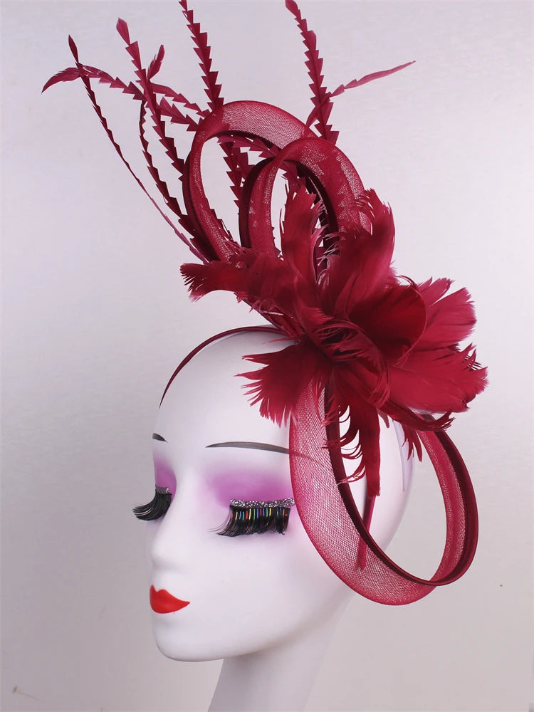 Wedding Veils Wedding Pillbox Cap Women Vintage Red White Black Fascinators Hat New Fashion Party Headpiece Feathers Hats Femme