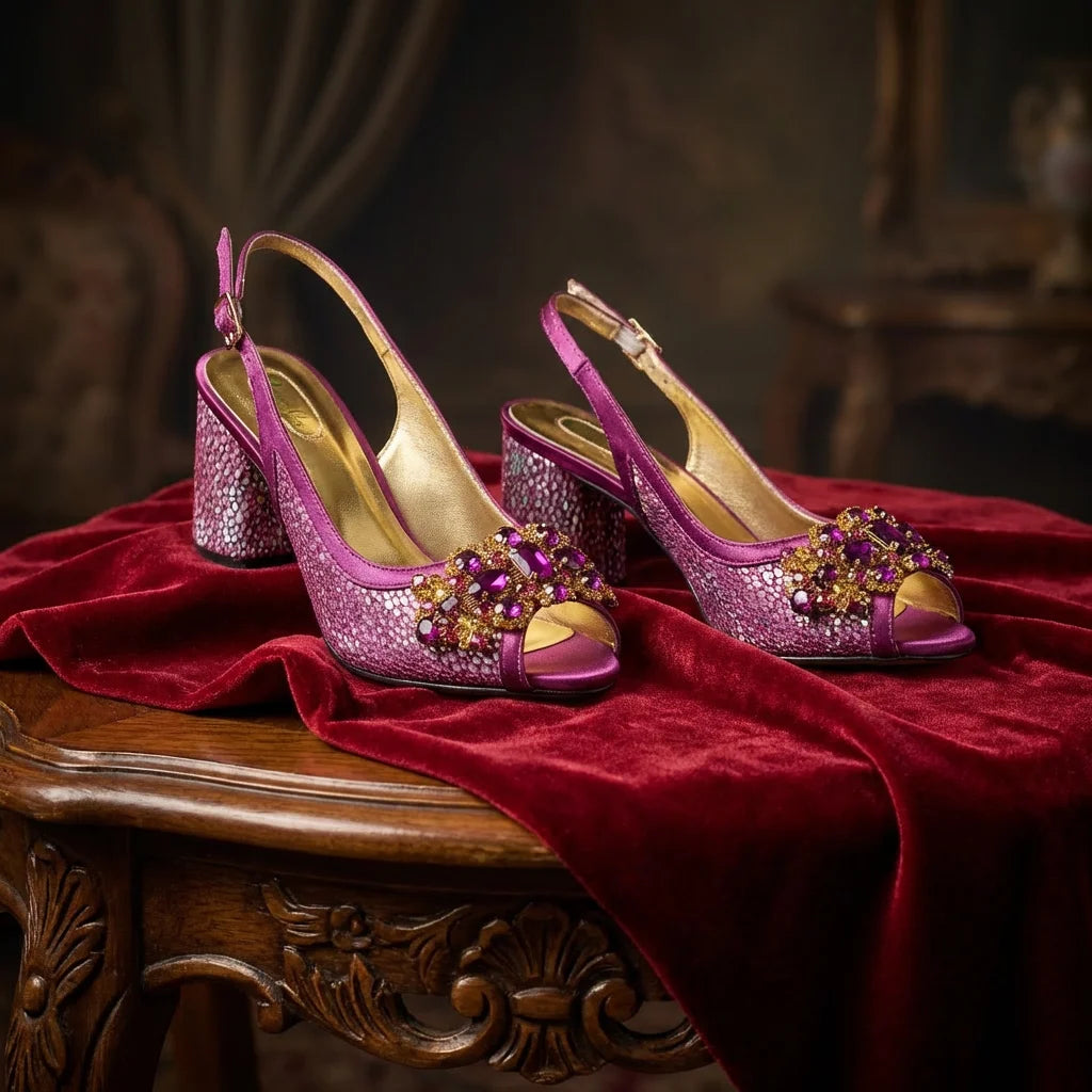 New INS Style Fashion Itlian Design High Heels Shoes  and Bag Set Rhinestone-Embellished Designer Shoes Heel Perfect for Party