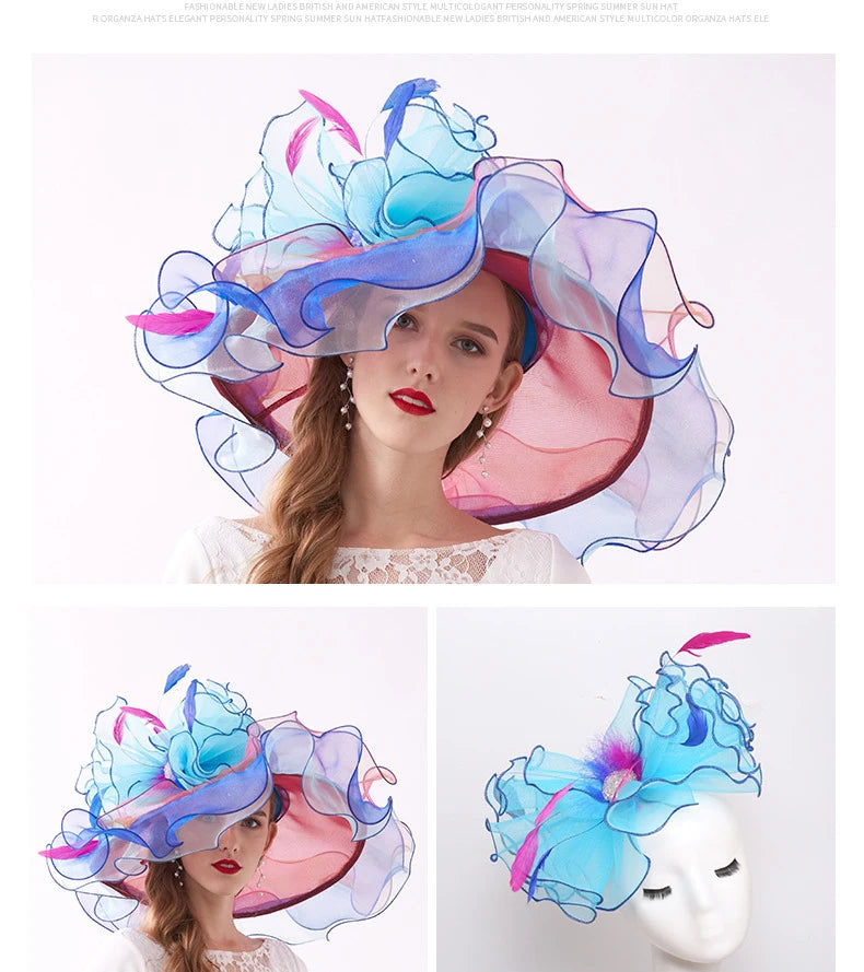 Women's Elegant Fascinators Large Wide Brim Church Hat With Big Flower