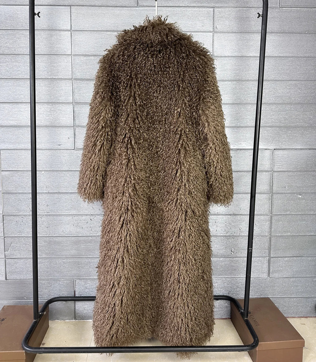 LANMREM Colorful Women's Furry Coat Rose Pink Faux Fur Coat Suit Collar Autumn Winter Thick Cardigan Long Overcoat Chic 2DB5859