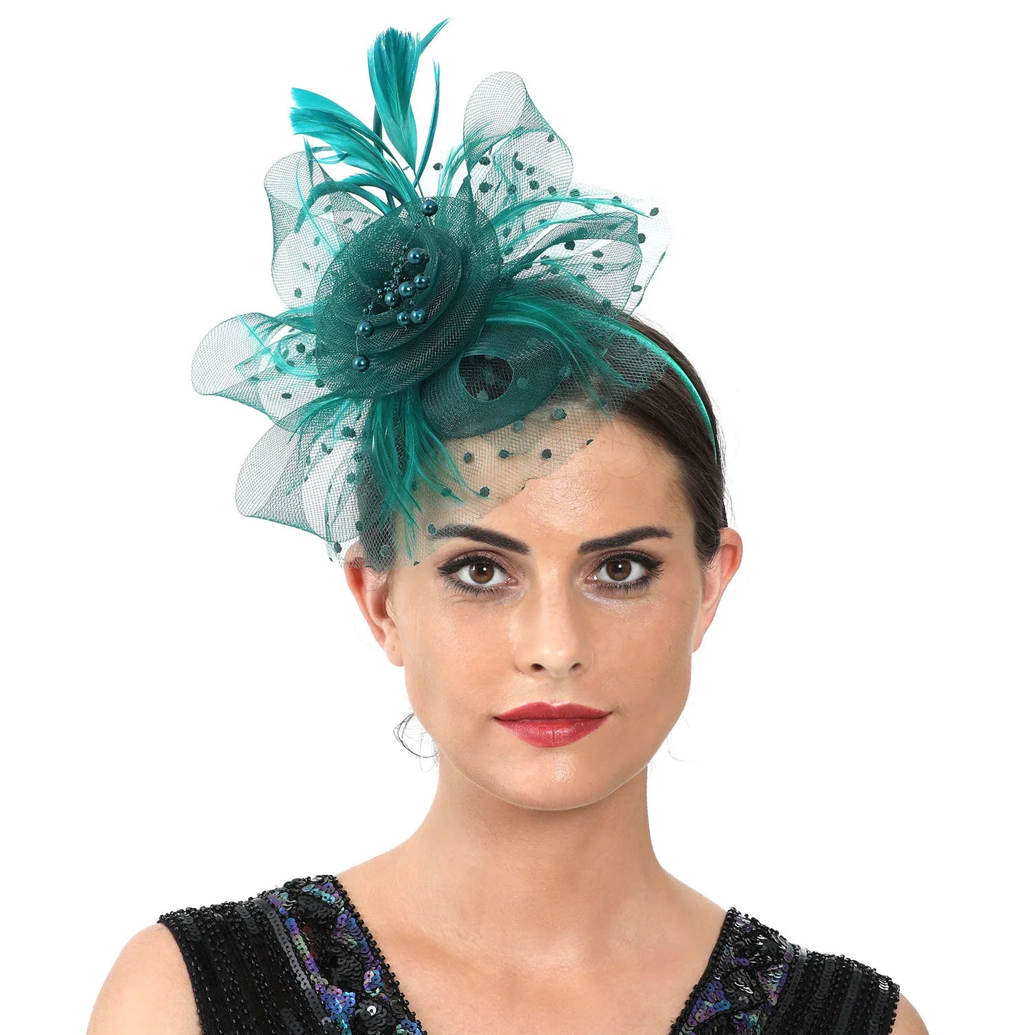 Vintage Women Feather Flower Fascinator Hat Ladies Hair Accessories Wedding Party Floral Mesh Veil Headband Hairpin