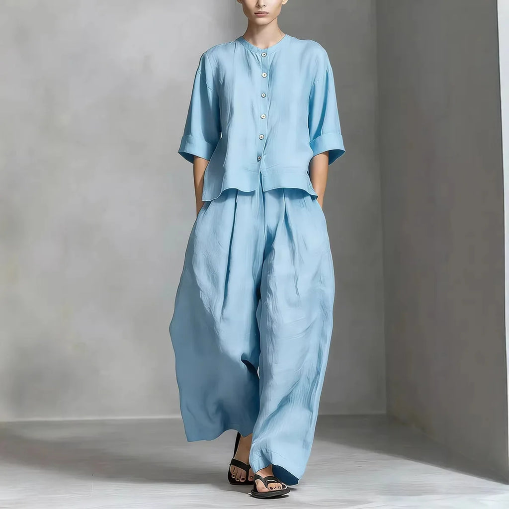 Women's Solid Colour Trouser Set | Elegant Loose 2-Piece Summer Suit | HotTrendyPicks