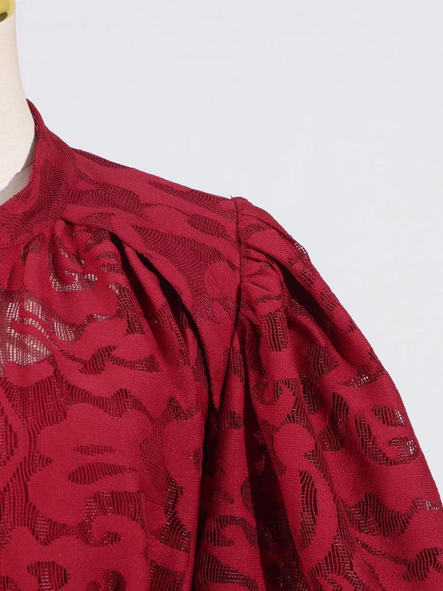 VGH Fashion Patchwork Bow Mesh Dresses for Women Round Neck Long Sleeve Spliced Embroidery Temperament Dress Female Clothing New