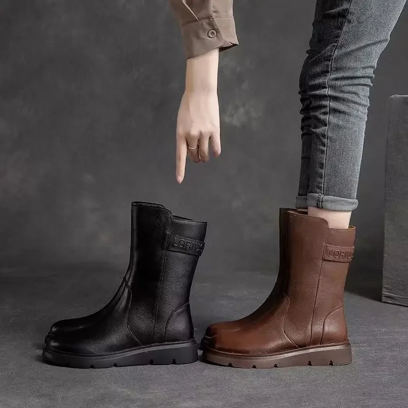 Mid Calf Shoes Woman New In Elegant With Low Heels Half High Boots for Women Large Size Warm Designer Luxury Quality Cosplay Pu