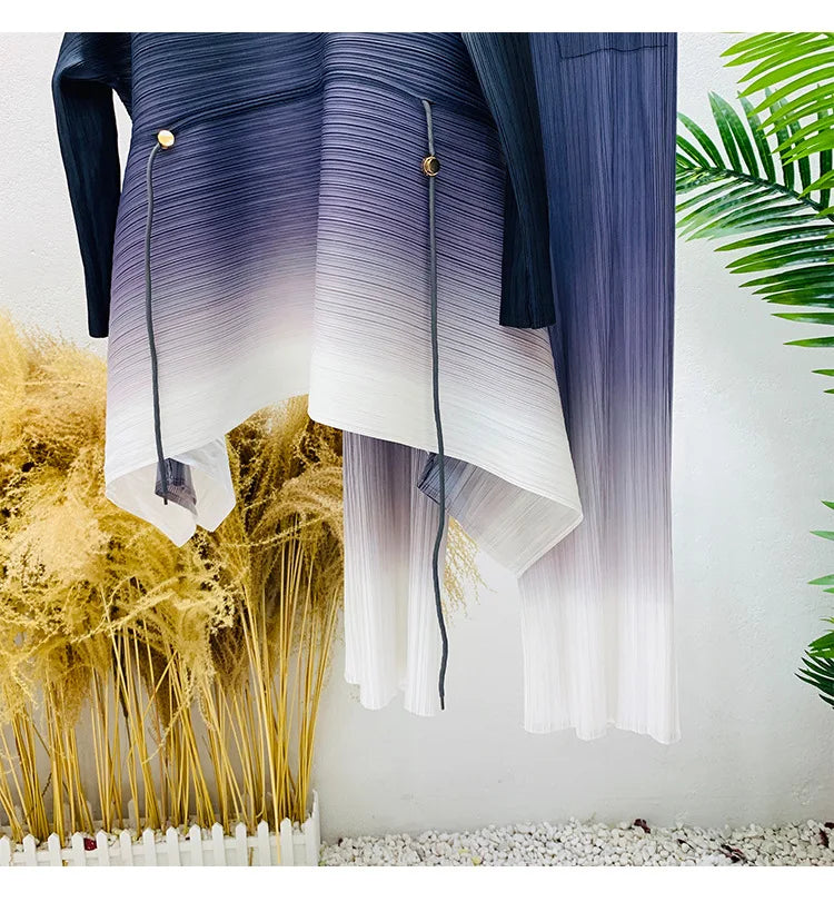 Miyake Fold Suit for Women 2024 Spring Summer Loose Foreign Style Two-piece Fashion Meat Shield Wide-leg Pants Two-piece Set