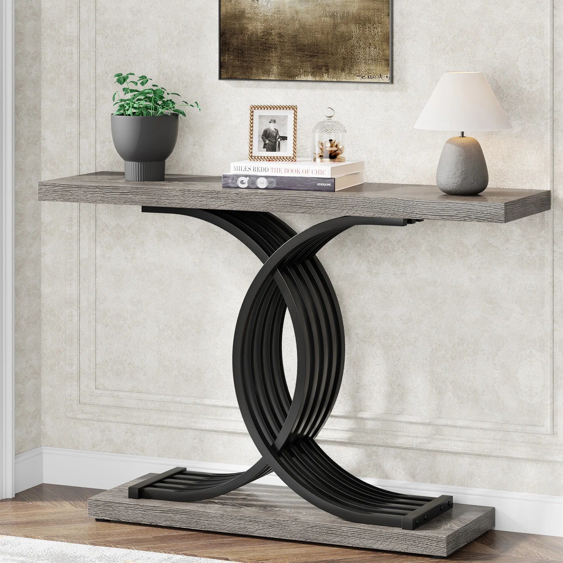 Gold Entryway Table, Modern 39-Inch Console Faux Marble Narrow Wood Sofa with