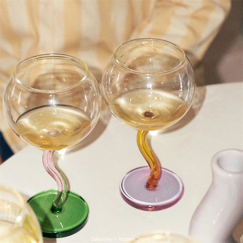 Multicoloured Twisted Glass Goblet | Champagne Cocktail Wine Cup Barwa…