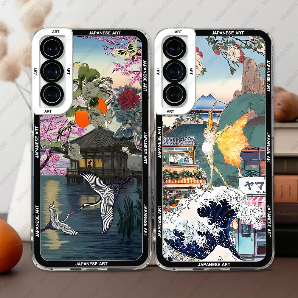 Phone Case For Samsung Galaxy S20 S21 S22 S23 S24 FE Plus Ultra A54 A53 A52 A34 5G TPU Soft Cover Japanese Art Stickers
