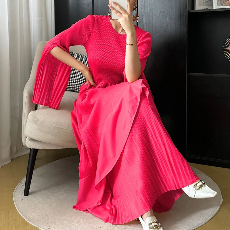 Ruffled Butterfly Sleeve Long Dress | Shirred A-Line Casual Dress