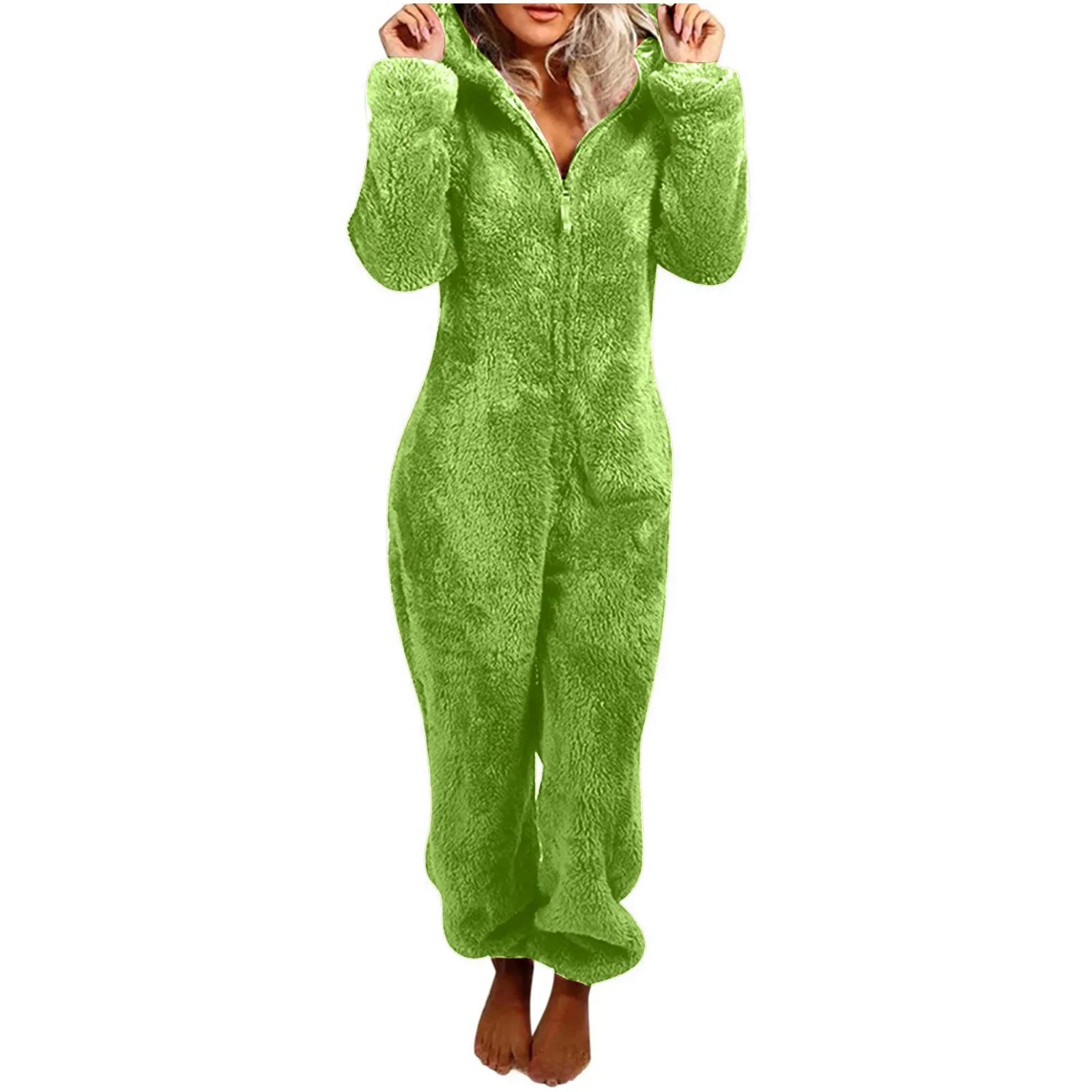 Autumn Winter Thick Fleece Women's Onesie Pajamas with Hat Casual Style Comfortable Soft Fabric