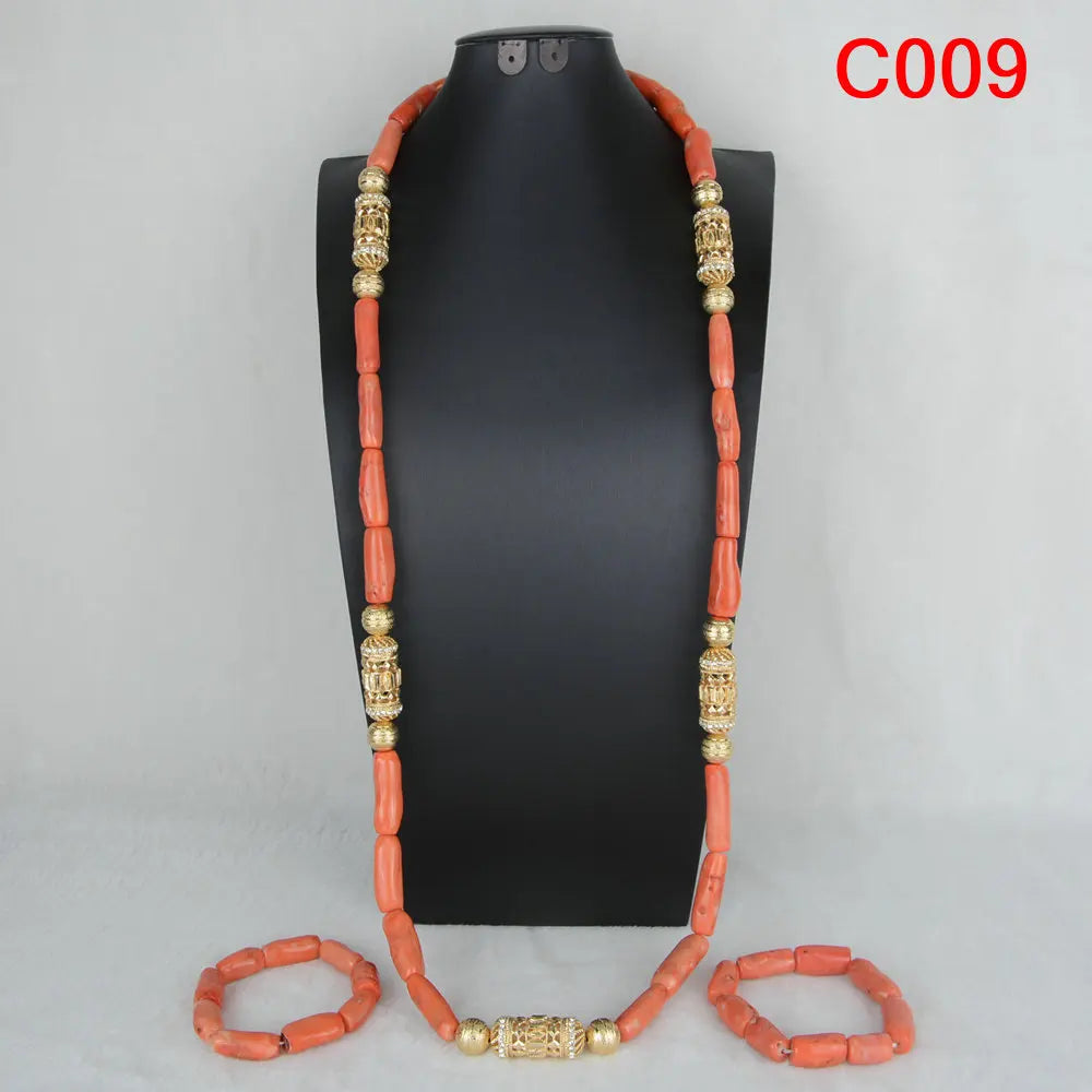 Latest Coral Jewelry Sets Nigerian Dubai Orange Necklace Sets of Beads African