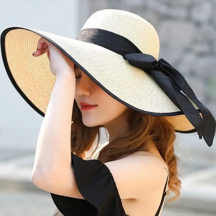 Women's Oversized Straw Sun Hat | Wide Brim Beach Hat with Bow
