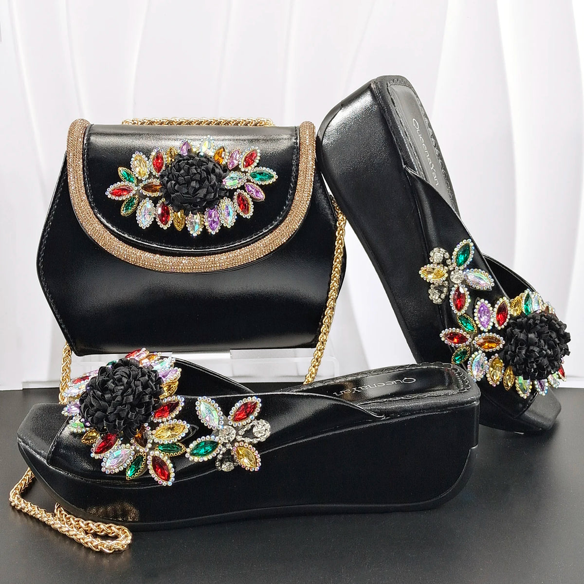 Women's Rhinestone Slingback Wedge Pumps