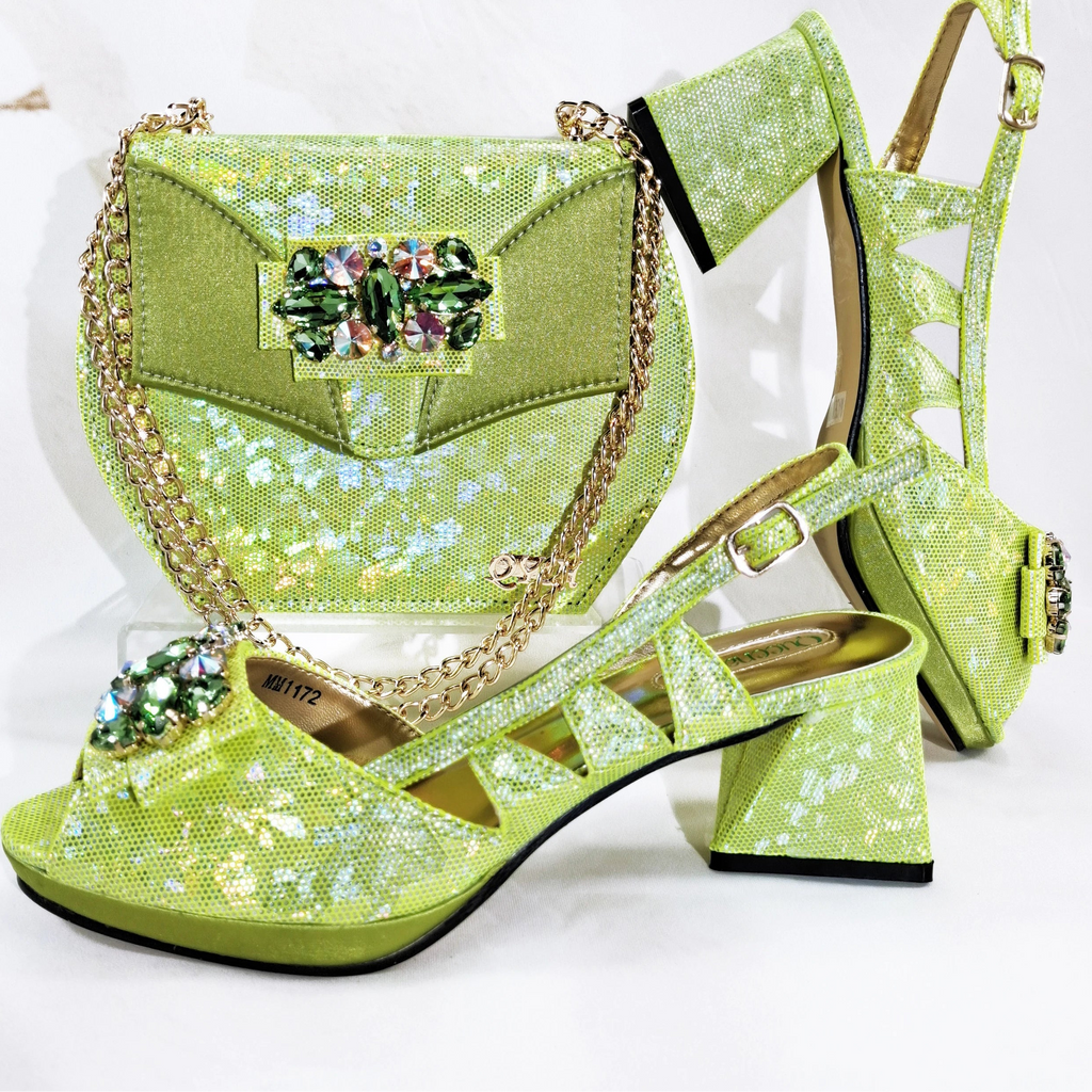 New-Season Peep Toe Ladies Elegant Coral Color Diamond-Embellished High Heels Italian-Designed Shoe and Handbag Set