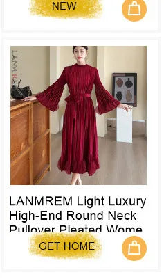 LANMREM Tie Flower Lantern Sleeve Pleated Women's Dress 2026 Spring New Lace Up Waist Design Round Collar Elastic Cloth 2DB6619