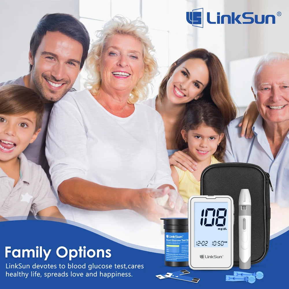 LinkSun G-425-3 Blood Glucose Meter Glucometer Full Set Medical Diabetes Blood Sugar Monitor Complete Kit Glucose Test Strips