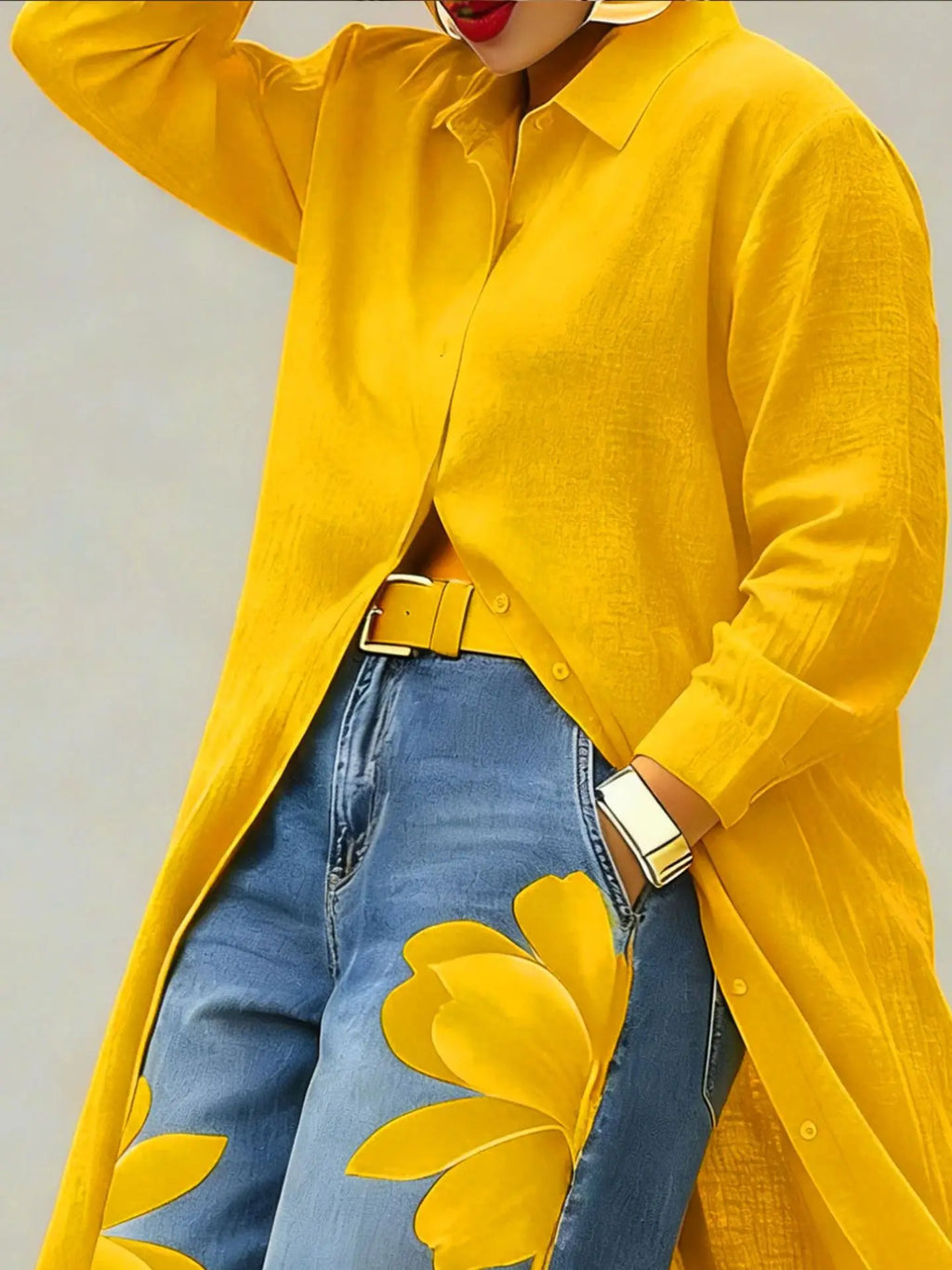 Casual Plus Size Shirt for Women's Longline Button Down Shirt Long Sleeve Loose Fit Maxi Tunic Blouse Open Front Cardigan Top