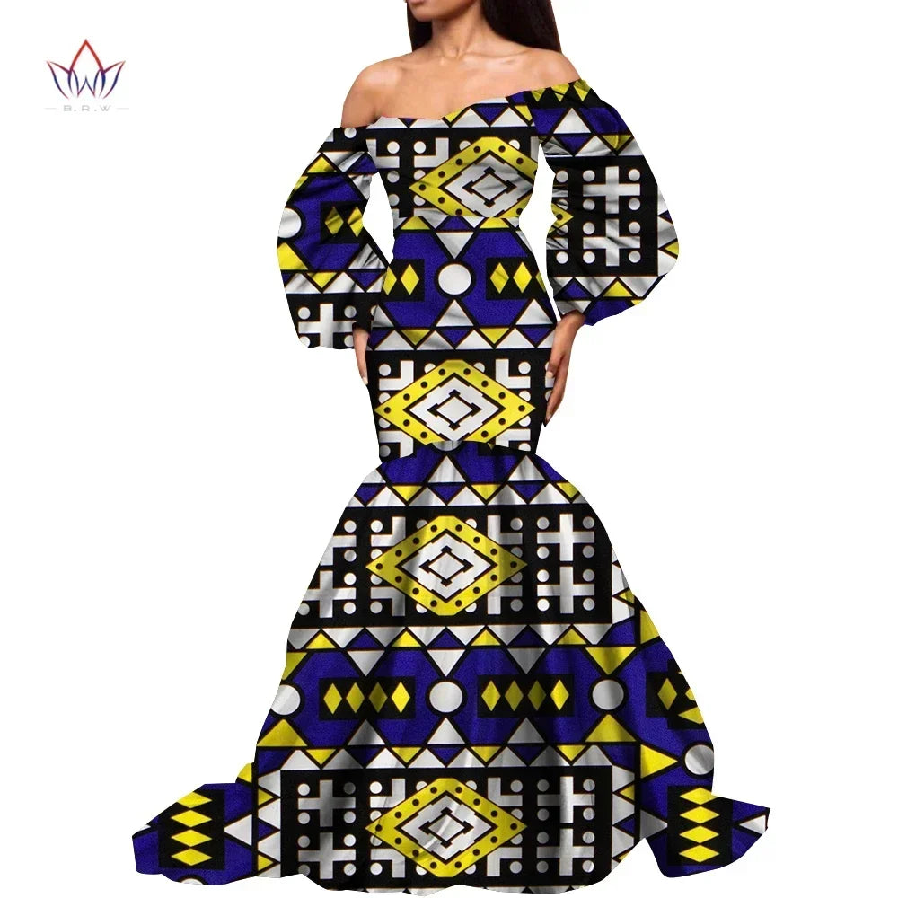 Women’s Ankara Print Puff Sleeve Bandeau Maxi Dress – Dashiki | Floor-Length | Cotton Wax | Wedding, Party & Daily | XS–6XL + Custom | 10 Prints