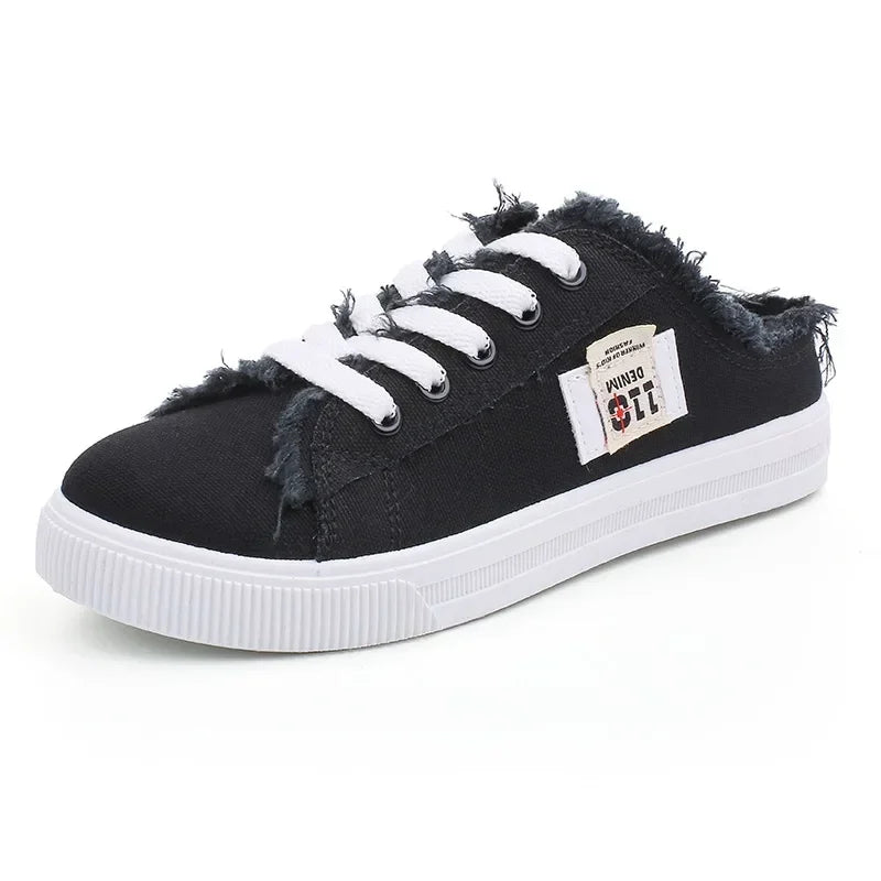 Women's Denim Canvas Sneakers | Low Top Lace-Up Flat Board Shoes | HotTrendyPicks
