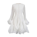 VGH Patchwork Irregular Hem Midi Dress for Women Round Neck Ruffles Sleeve High Waist Temperament Elegant Prom Dresses Female