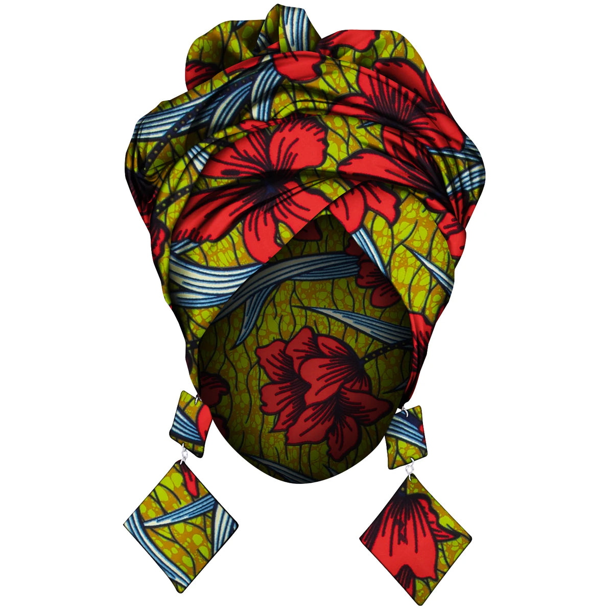 African Fashion Style Headscarf Earring for Women Handmade Ankara Print Women Ear Wear and Head Wrap 2 Pieces Wyb880