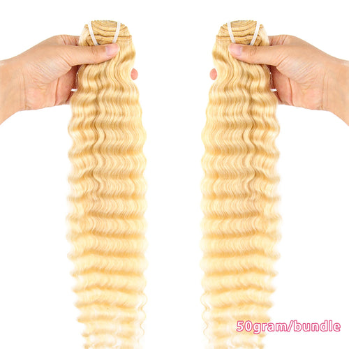 Extensions de tissage Remy brésiliennes à ondulation profonde 613, cheveux humains, 10-30 pouces, 50g, à coudre, décolorables