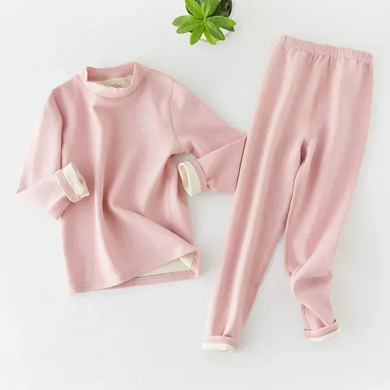 Boys Thermal Fleece Thermal Underwear 37°C Constant Temperature Warm Two-Piece Winter Pajamas Set Unisex Kids Long Johns for Ages 7-13
