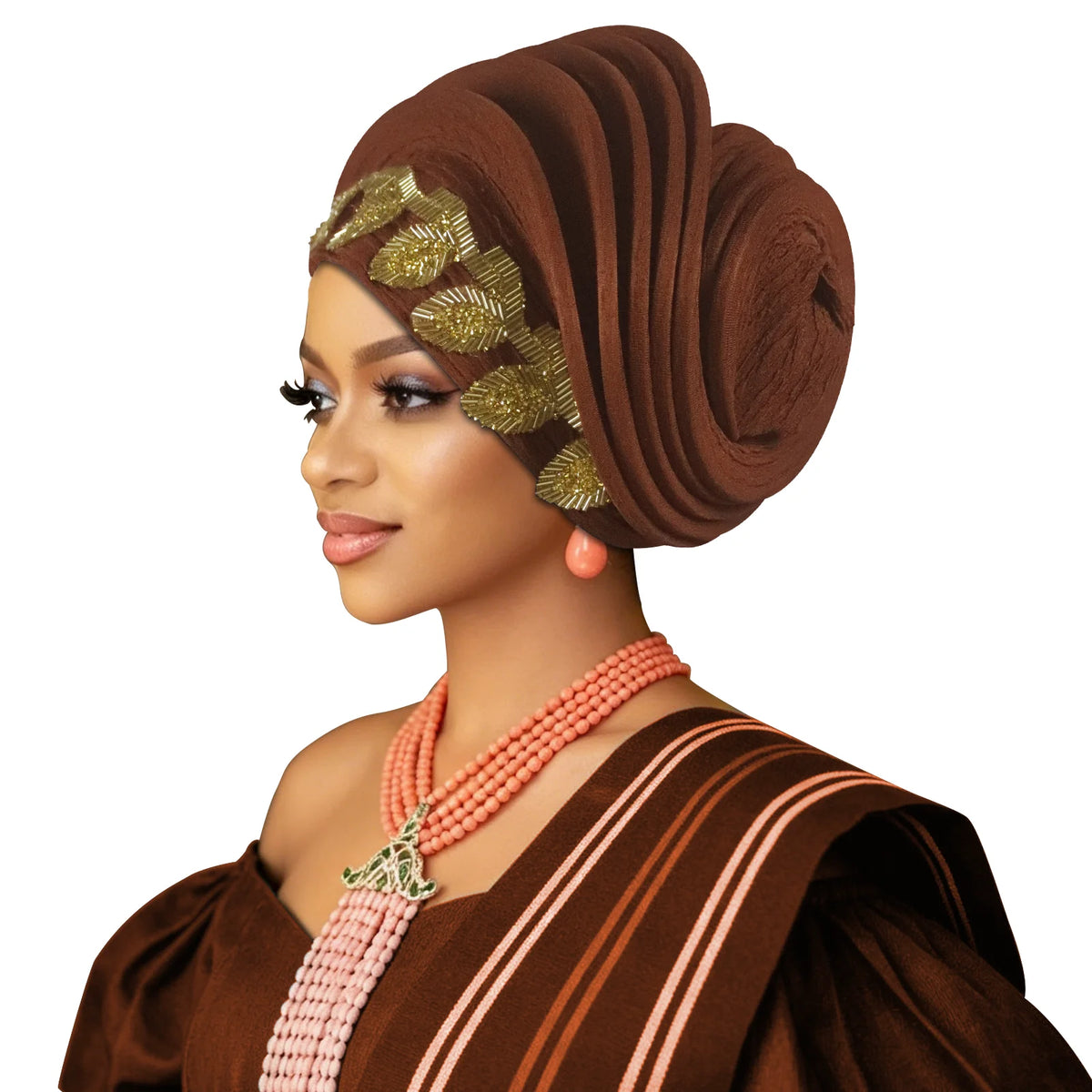Pre-Made African Diamond Auto Gele | Nigerian Wedding Headtie Turban Cap & Head Wrap | AvantBah