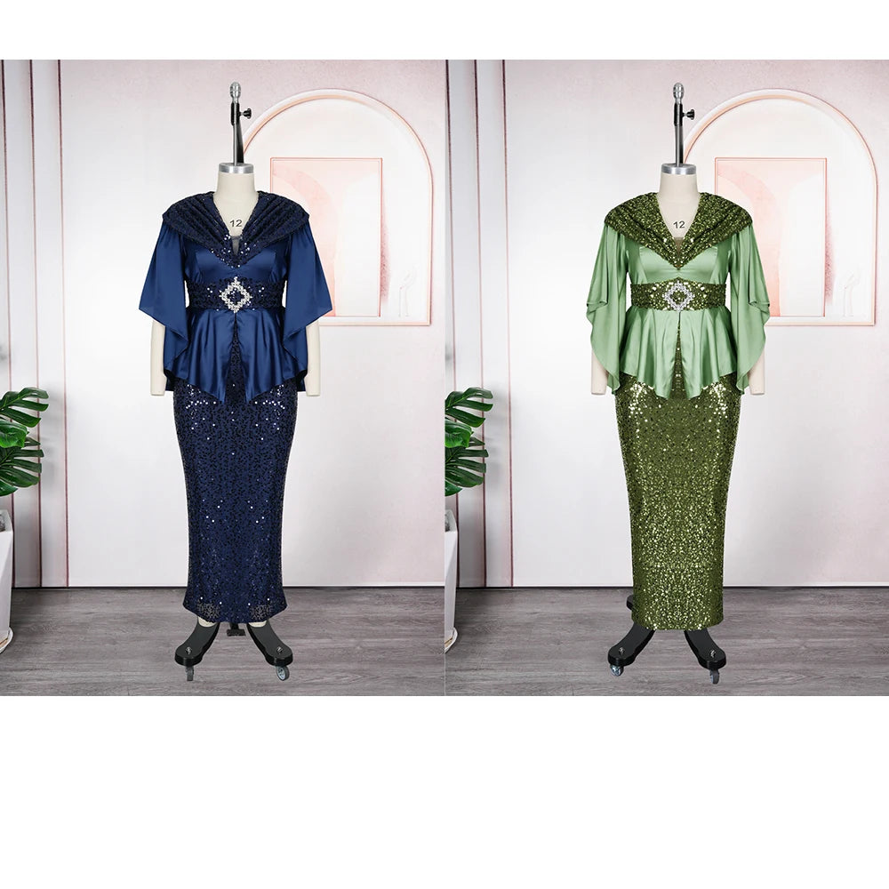 African Party Dresses For Women Sequin Wedding Evening Gown Plus Size Elegant Maxi Dress
