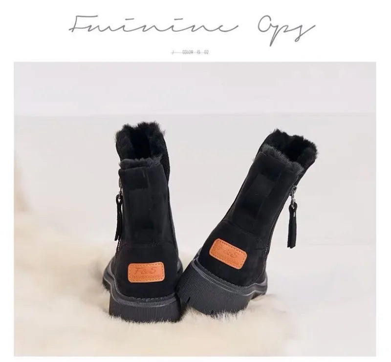 2025 Winter Women's Boots Plush Warm Snow Boots Fashion High Top Cotton Boots for Women Tassel Zipper Ankle Boot Botas De Mujer