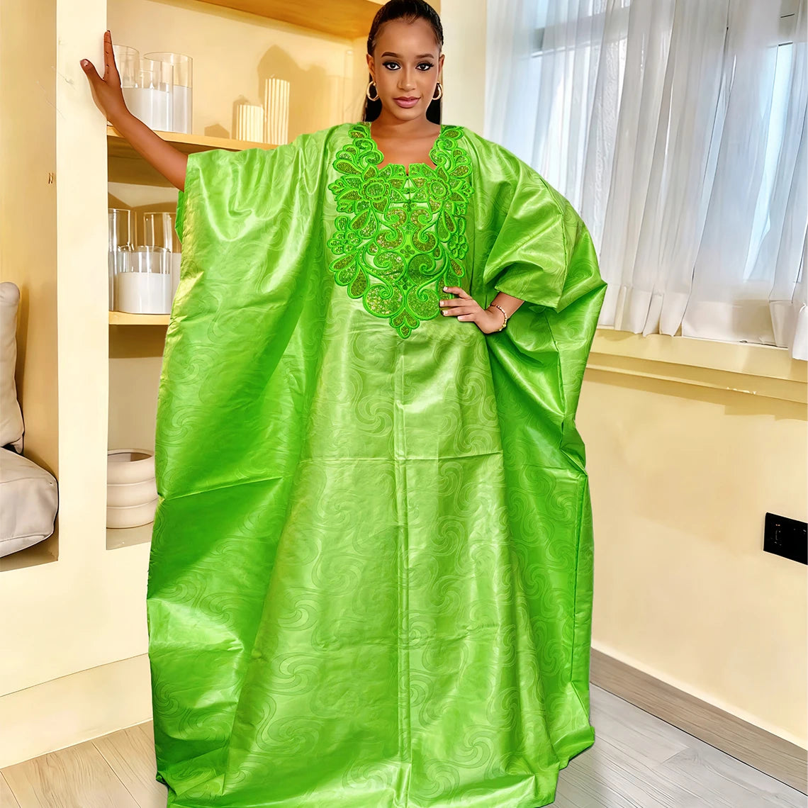 African Women's Bazin Riche Boubou Dress | Dashiki Wedding Gown Robe | 11 Colours
