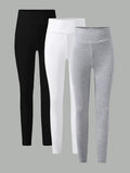 Spring and Autumn girls elastic knit base tight pants 3 pieces - black - white