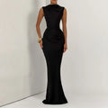 VGH Solid Fashion Satin Cowl Neck Maxi Dress For Women Sleeveless Ruched Waist Mermaid Hem Elegant Evening Banquet Chic Outfit