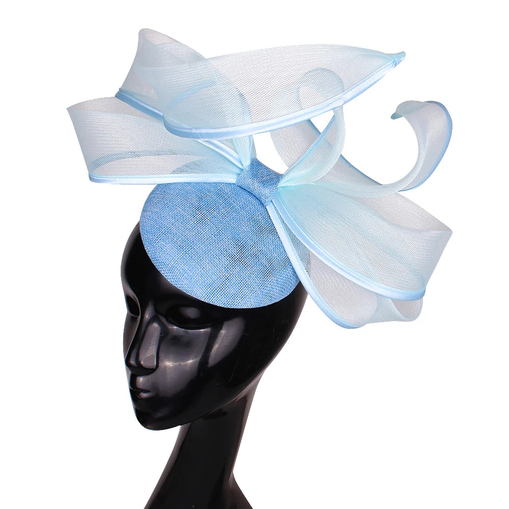 2025 New Fascinators Hat Beige Bowknot Light Blue Cocktail Fedoras Derby Accessory Headbands Lady Chuch Headpiece Headwear