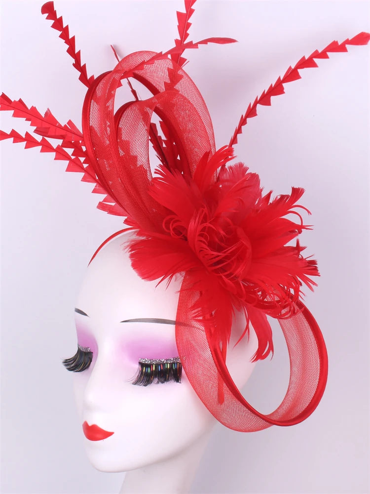 Wedding Veils Wedding Pillbox Cap Women Vintage Red White Black Fascinators Hat New Fashion Party Headpiece Feathers Hats Femme