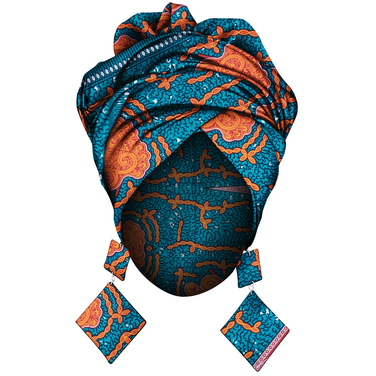 Women’s Ankara Print Head Wrap & Earring Set – Handmade | African Headscarf 60×182cm | One Size | 8 Prints