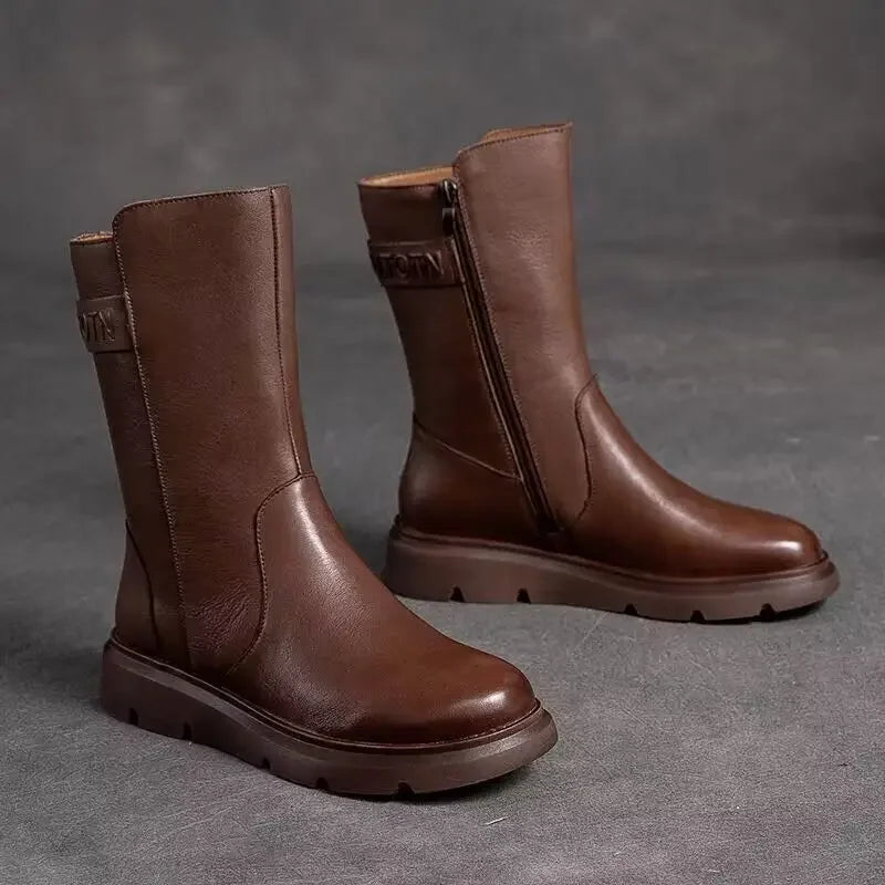 Mid Calf Shoes Woman New In Elegant With Low Heels Half High Boots for Women Large Size Warm Designer Luxury Quality Cosplay Pu