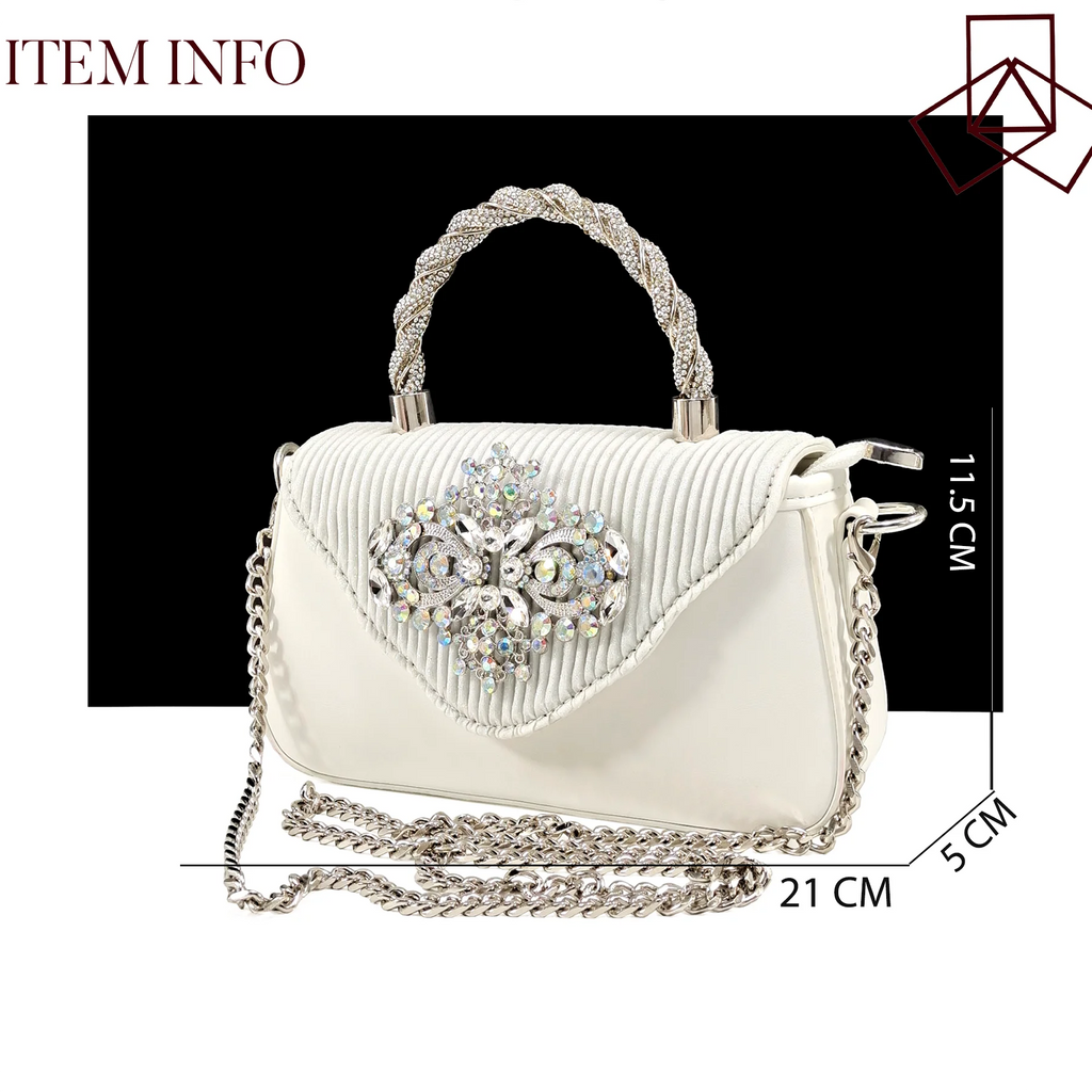 Italian Design Girly Style Silver Color Pointed Toe Wedding Shoes And Bag Full Diamond Decoration Handle Bag