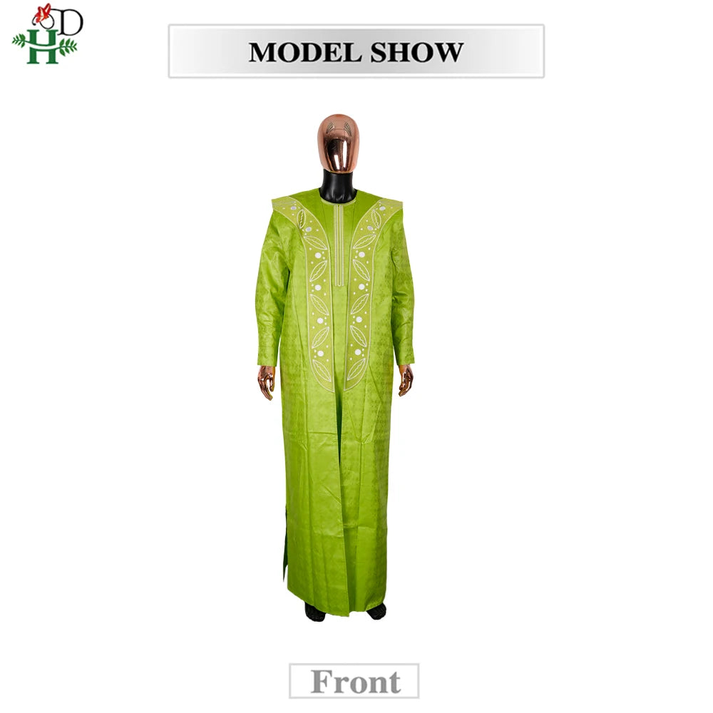 H&D 2026 Bazin Riche Embroidery Plus Size African Clothing For Man Traditional Agbada Sets Dubai Thobe Pant Wedding Party Suit
