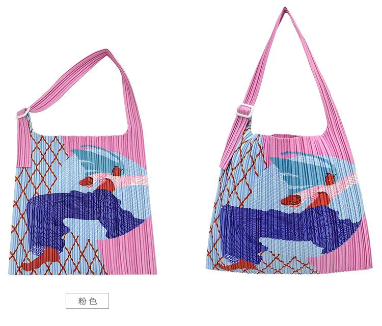 LANMREM New Trendy Human Head Pattern Square Pleated Single Shoulder Handbag High-Quality Women's Pleated Bags 2DB4942