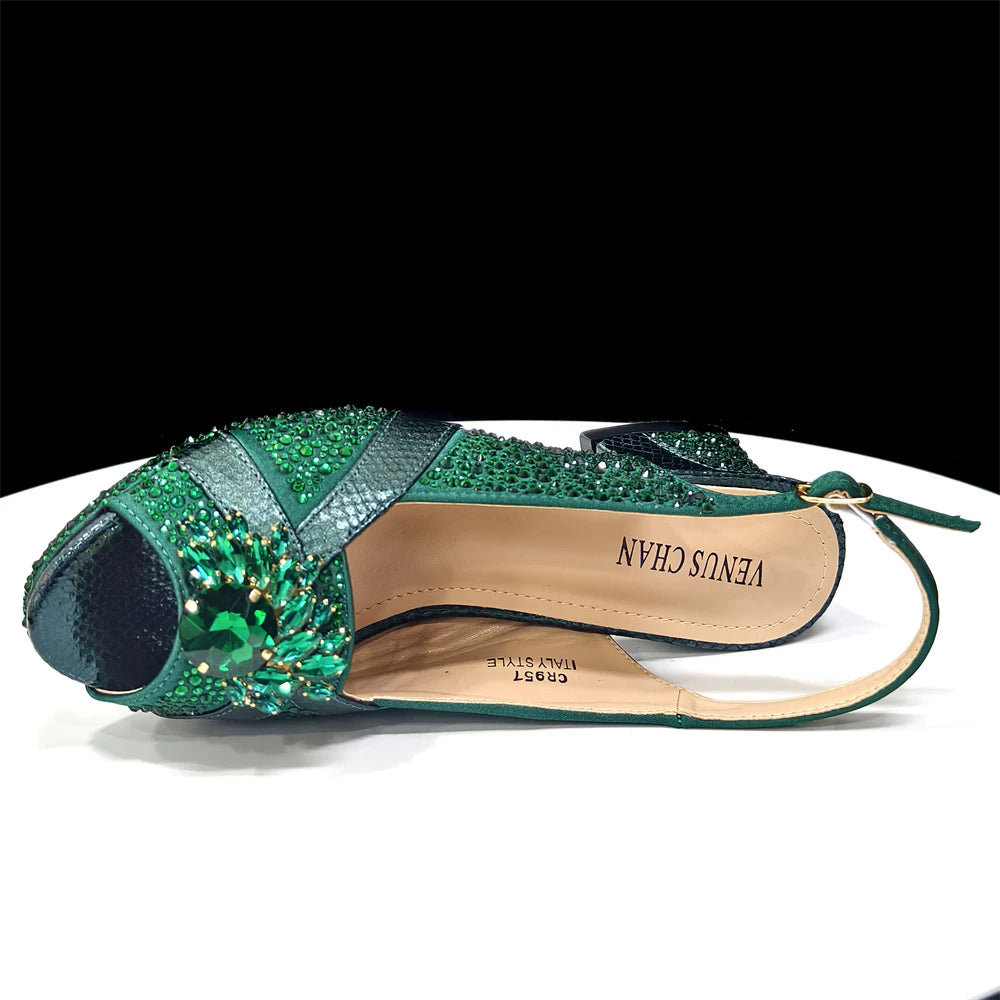 Elegant Women's Peep-Toe Heels and Matching Wine Color Diamond Pumps Set - Stylish Italian Shoes and Bags for Parties