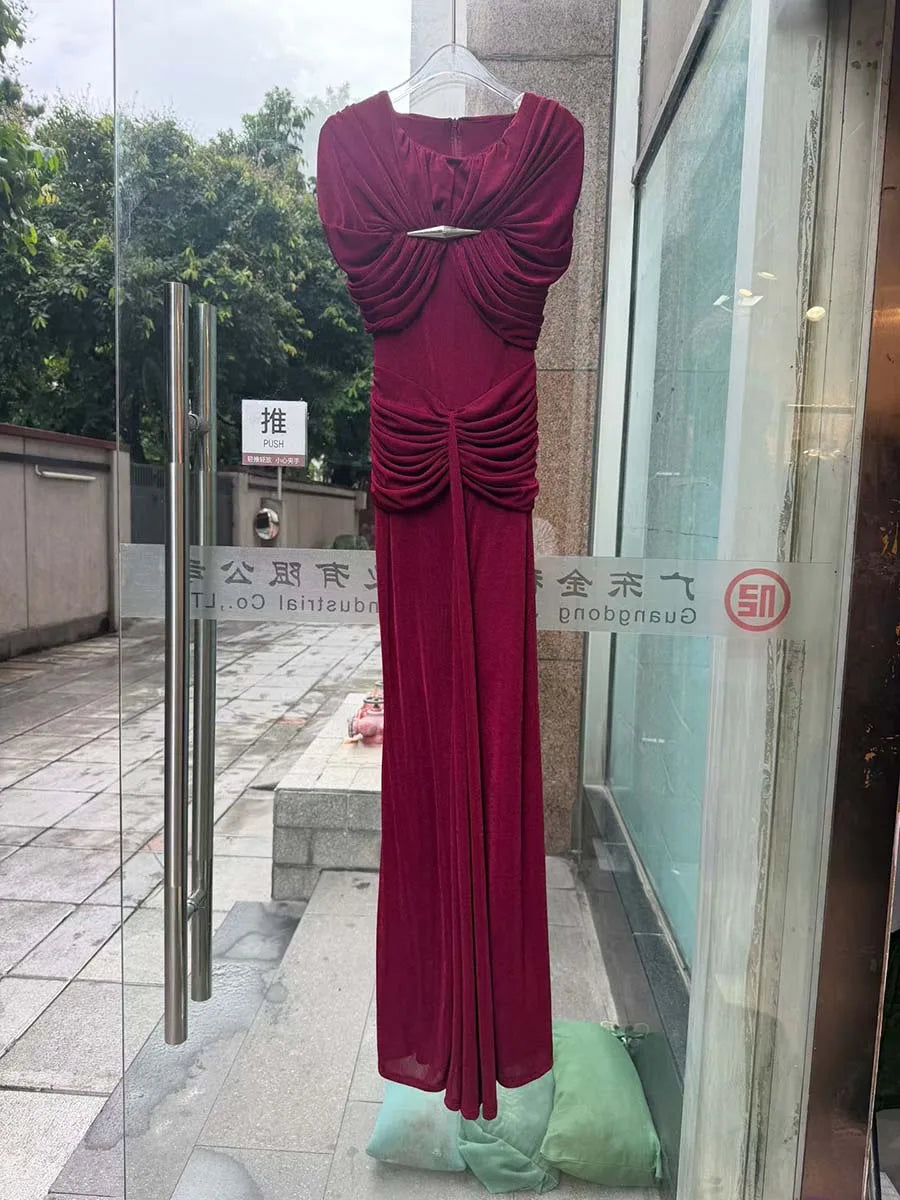 VGH Elegant Light Luxury Maxi Dress for Women Cape Sleeve Cutout Twist Waist Long Gown for Celebrity Formal Dinner Party Outfit