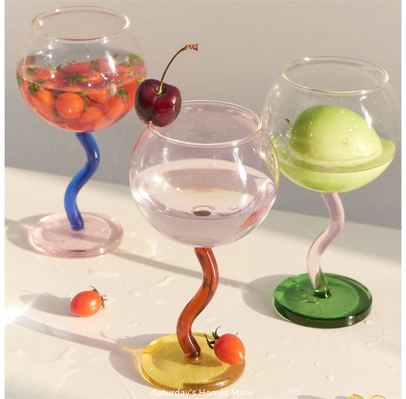 Multicoloured Twisted Glass Goblet | Champagne Cocktail Wine Cup Barwa…