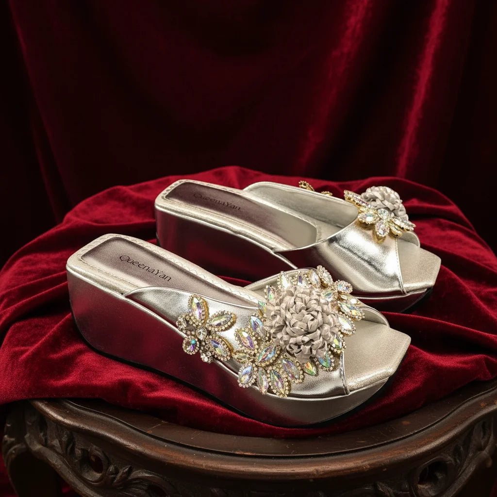 Newest Italian Design Special Synthetic Fabrics Women's Wedge heel Matching Shoe and Bag Set High Heel for Weddings and Parties