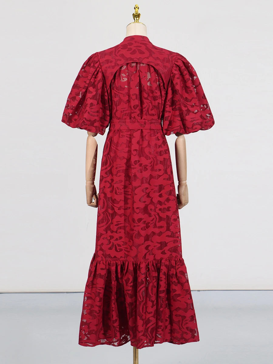 VGH Fashion Patchwork Bow Mesh Dresses for Women Round Neck Long Sleeve Spliced Embroidery Temperament Dress Female Clothing New