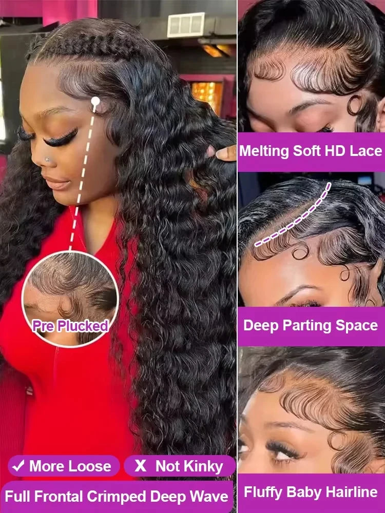 Perruques de cheveux humains brésiliens bouclés à l'eau pré-épilées Hd 250 % Loose Deep Wave 30 38 40 pouces 13x6 HD Lace Frontal