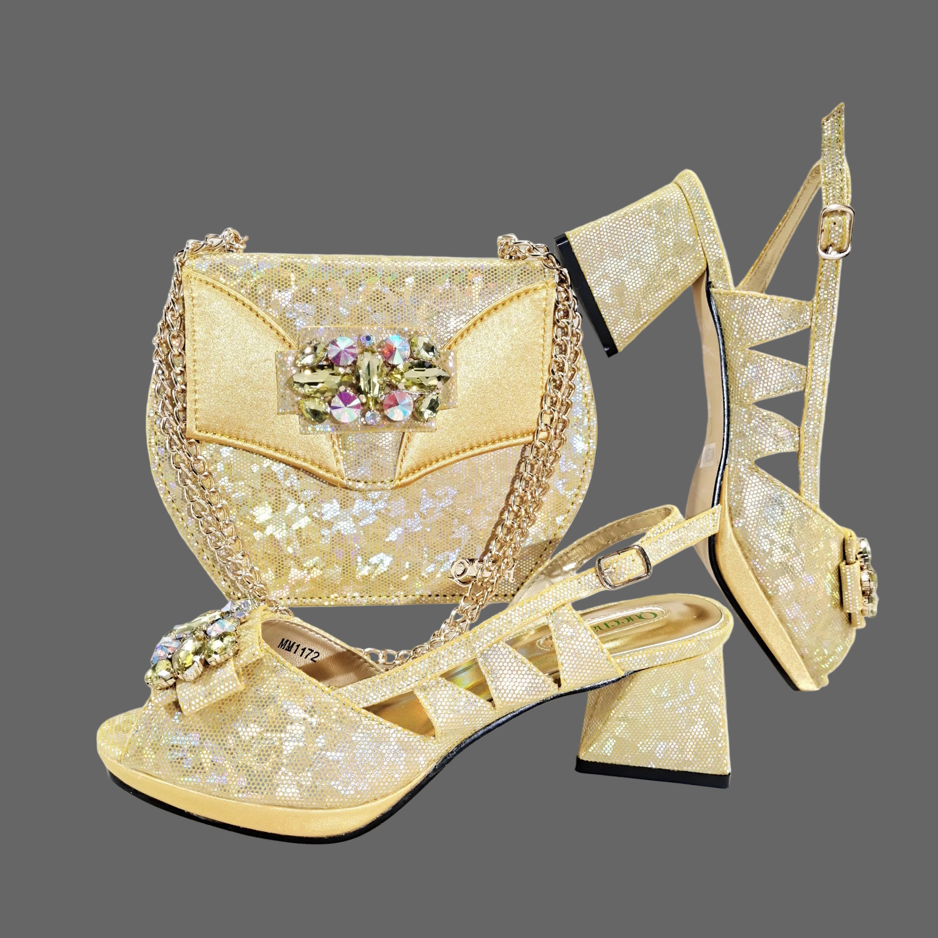 New-Season Peep Toe Ladies Elegant Coral Color Diamond-Embellished High Heels Italian-Designed Shoe and Handbag Set