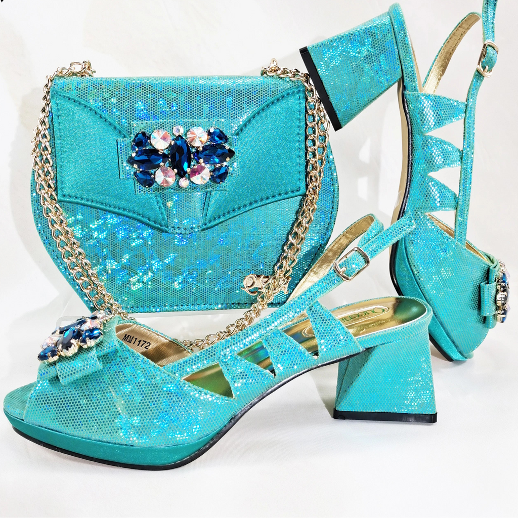 New-Season Peep Toe Ladies Elegant Coral Color Diamond-Embellished High Heels Italian-Designed Shoe and Handbag Set